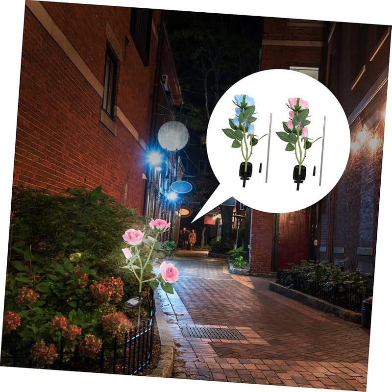 2pcs Rose Shape Solar Garden Lights Outdoor Waterproof LED Lawn Lights for Courtyard Patio - Image 2